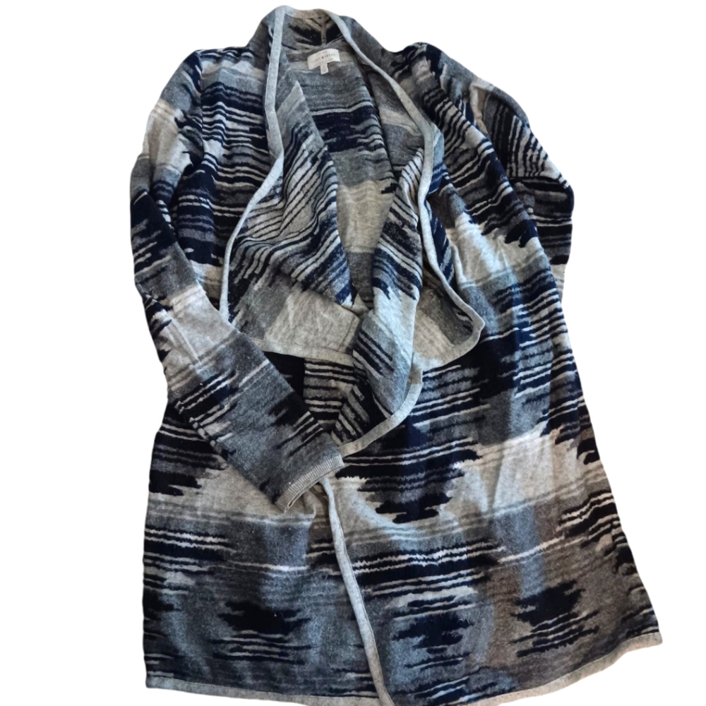 Lucky Brand Women's Black,  Gray, And White Aztec Long Cardigan Sweater Size S